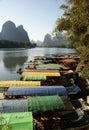 Bamboo raft with colorful roof in xingping village