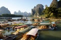 Bamboo raft with colorful roof in xingping village