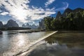 Bamboo raft on Li river Guilin Xingping Town, Fishing Village, Guangxi Royalty Free Stock Photo