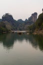 A bamboo raft on the nine bend river or Jiuxi in Wuyishan or Mount wuyi scenic area in Wuyi China in fujian province Royalty Free Stock Photo