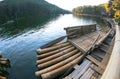 Bamboo raft in river,river and mountain landscape,North Thailand Royalty Free Stock Photo