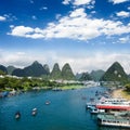 Bamboo raft at the Ulong river near Yangshuo Royalty Free Stock Photo