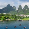 Bamboo raft at the Ulong river near Yangshuo Royalty Free Stock Photo