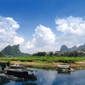 Bamboo raft at the Ulong river near Yangshuo Royalty Free Stock Photo