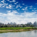 Bamboo raft at the Ulong river near Yangshuo Royalty Free Stock Photo