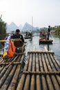 Bamboo rafting along Yulong River during the winter season with beauty of the landscape is a popular activity in Guilin. Royalty Free Stock Photo