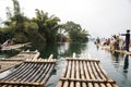 Bamboo rafting along Yulong River during the winter season with beauty of the landscape is a popular activity in Guilin. Royalty Free Stock Photo