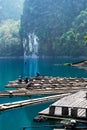 Bamboo Rafting on Chiew Lan lake in Suratthani province, Thailand Royalty Free Stock Photo