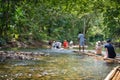 Bamboo rafting in green tropical scenery