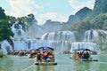 Bamboo Rafts at Ban Gioc Waterfall or Detian Waterfall in Guangxi Region