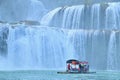 Bamboo Rafts at Ban Gioc Waterfall or Detian Waterfall Royalty Free Stock Photo