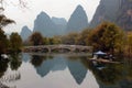 Bamboo rafts on Yulong river near Yangshuo town in China Royalty Free Stock Photo