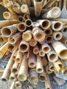 bamboo scaffold in a construction site, closeup of photo