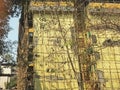 Bamboo Scaffolding on twenty-five-year-old four-storey building gating structural Repair work going on