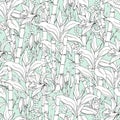 Bamboo seamless pattern, ink-drawn bamboo on a green background. Vector illustration, asia, east