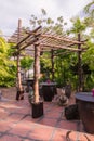 Bamboo shelter at rest area of botanic garden Royalty Free Stock Photo