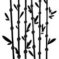 Bamboo silhouette forest set. Nature Japan, China. Plant black tree with leaves. Rainforest in Asia. Royalty Free Stock Photo