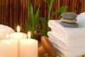 Bamboo Spa Scene With Candles Royalty Free Stock Photo