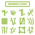 Bamboo stalks and leaves vector icons. Asian bambu zen plants isolated on white background