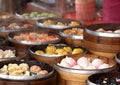 Bamboo Steamers with Dim Sum Dishes Royalty Free Stock Photo