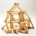 Bamboo stick house construction a children\'s toy for building and playing.