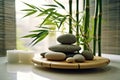 Bamboo and stones in a wellness spa. Spa concept with wellness and health therapy elements. Royalty Free Stock Photo