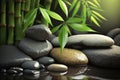 Bamboo and stones in a wellness spa. Zen Stones and Bamboo on the water. relax, enjoy at spa concept. Generative ai Royalty Free Stock Photo