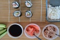 Bamboo Sushi Mat maki sushi mat rolled sushi Royalty Free Stock Photo