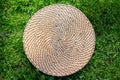 Bamboo table mat or round placemat texture closeup. Natural background
