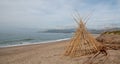 Bamboo teepee on Surfers Knoll beach at McGrath State Park in Ventura California USA Royalty Free Stock Photo