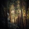 Bamboo thicket at dawn in the morning rays Royalty Free Stock Photo