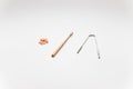 Bamboo toothbrush, metal tongue scrapper and tooth tablets. Zero waste, ecological oral hygiene. Isolated on white