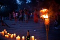 Bamboo torches. night lit torch on the beach