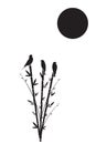 Bamboo Tree And Birds silhouette on The Moon Illustration, Wall Decals, wall artwork, minimalist poster design Royalty Free Stock Photo