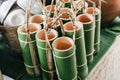 Bamboo tube can be used as a glass to drink water.Use for background Royalty Free Stock Photo