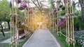 The bamboo tunnels that hung flowers and people Royalty Free Stock Photo