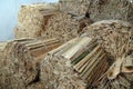 Bamboo sticks ready for further slicing into thin slices