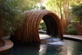 bamboo water feature with flowing water Royalty Free Stock Photo