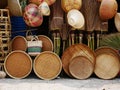 Bamboo wickerwork baskets on the thailand market place. Royalty Free Stock Photo