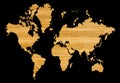 Bamboo wood cut world map, isolated on black background Royalty Free Stock Photo