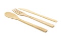 Bamboo wood cutlery, disposable fork, spoon,knife made of natural material isolated Royalty Free Stock Photo