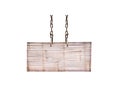 Bamboo wood sign frame with rusty iron chain hanging isolated on white background , clipping path Royalty Free Stock Photo