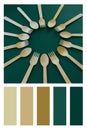 Bamboo wooden spoons. Eco friendly kitchen utensil. Ecological conceptn a colour palette Royalty Free Stock Photo