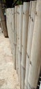 The bamboo and wooden wall is arrange neatly.