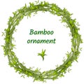 Bamboo wreath of green stems and leaves carved on white. Tropical floral pattern for decoration