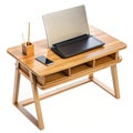 Bamboo writing desk with built in wireless charging cable organizer Royalty Free Stock Photo