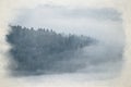 A Bamford Edge digital watercolour painting of trees and mist in the Peak District, UK