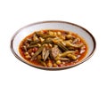 Bamya, Turkish traditional food. Homemade Food Okra in Plate. Organic Food