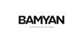 Bamyan in the Afghanistan emblem. The design features a geometric style, vector illustration with bold typography in a modern font