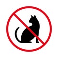 Ban Black Cat Silhouette Icon. Forbidden Kitten Sitting Rule Pictogram. Pussycat Red Stop Circle Symbol. No Allowed Pet